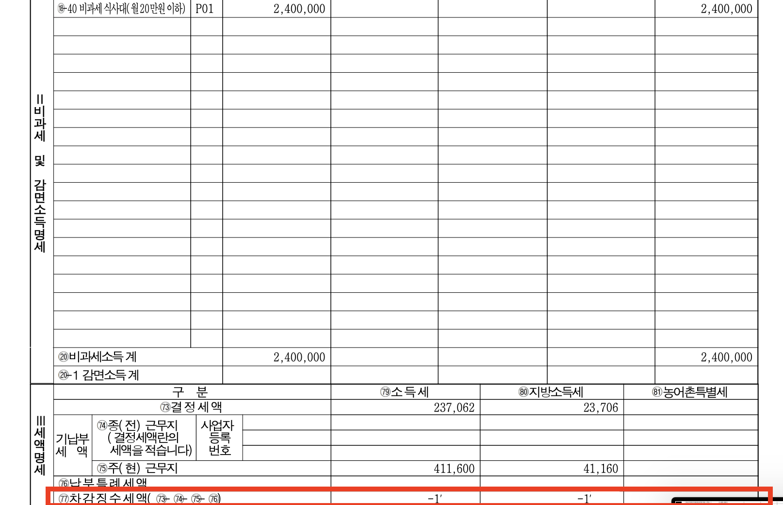 연말정산_환급액_차감징수액_마이너스_원천징수영수증.png